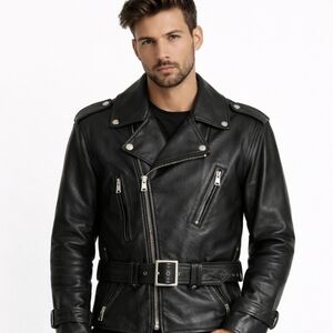 Kenar Leather | Black Silver Zip Tone Classic Motto Style